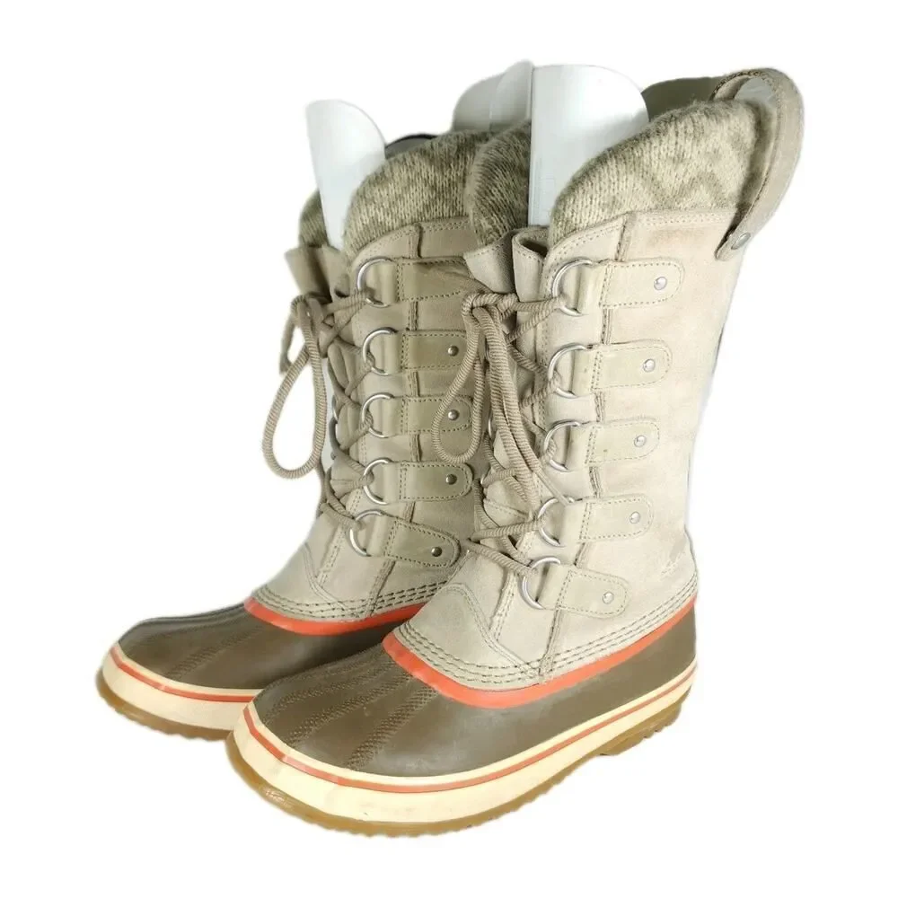 Sorel Women's Joan Of Arctic US7 Tan Suede Knit Waterproof Lined Snow Boots
